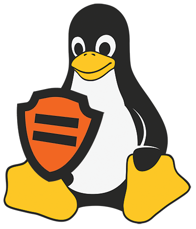 tux penguin with orange security shield